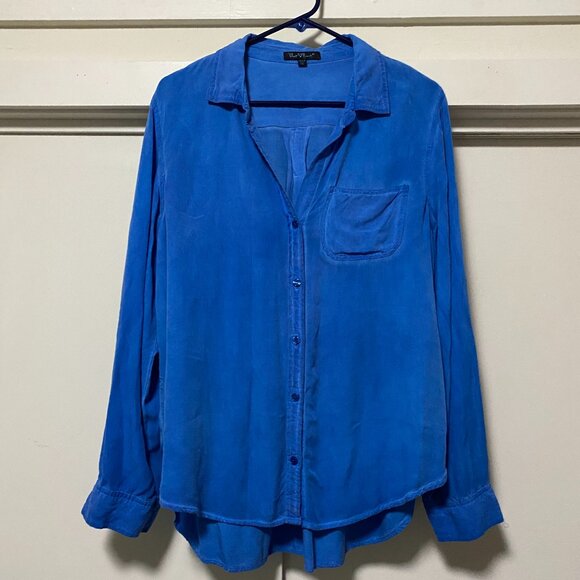 Velvet Heart Tops - Velvet Heart, long sleeve, neon powder blue, button-down blouse, size XL